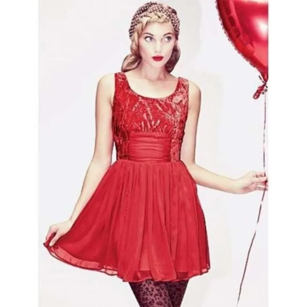 Free People Red Velvet/Chiffon Ballerina Dress - Picture 12 of 12